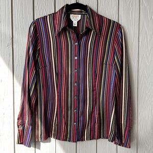 VTG Talbots Silk Stretch Striped 90s Top Shirt - Size 8 Petite